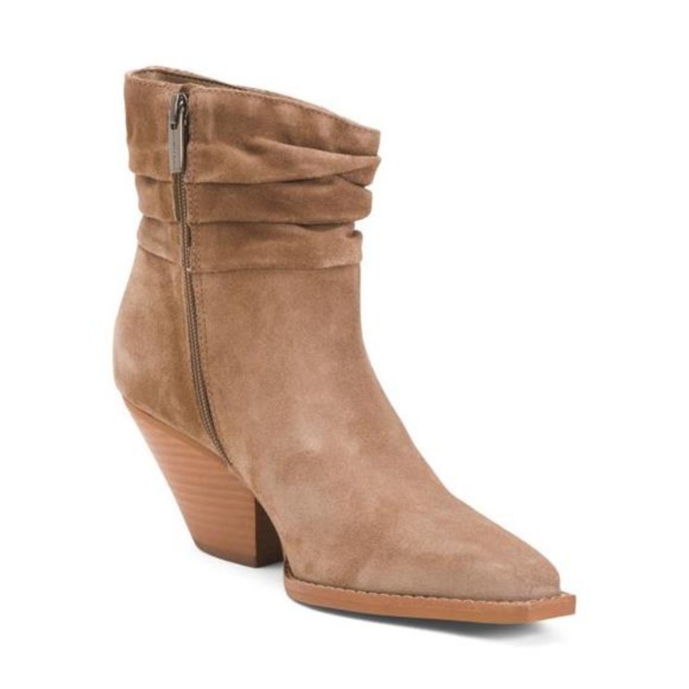 VINCE CAMUTO Made In Brazil Suede Nerlinji Slouch Heeled Booties - 5.5